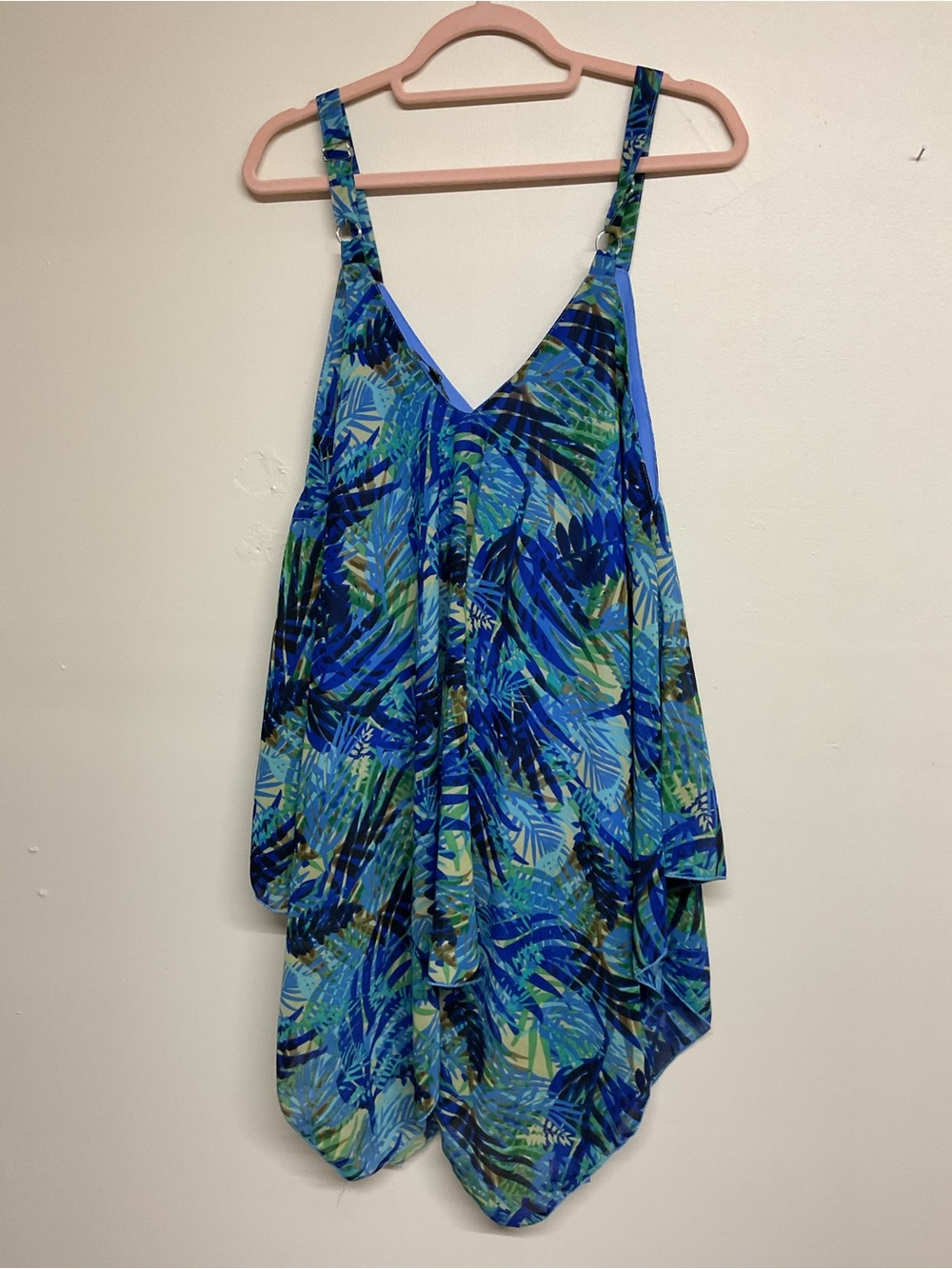 Unique Spectrum Blue and Green Tropical Leaf Dress - Picture 3 of 3